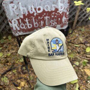 Vintage Strapback hat cap bar harbor Maine lighthouse beige adjustable